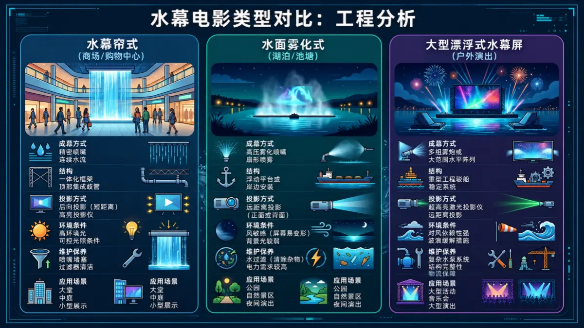 水幕电影三种类型对比图