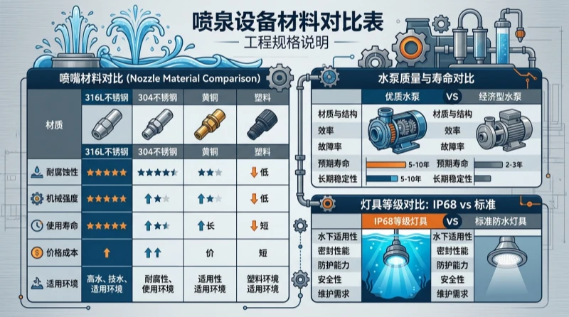 喷泉设备材质对比图
