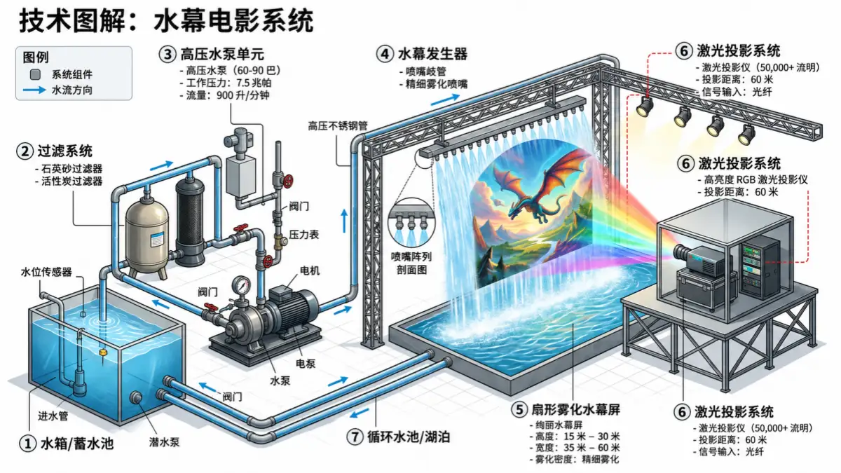 水幕电影工作原理结构图