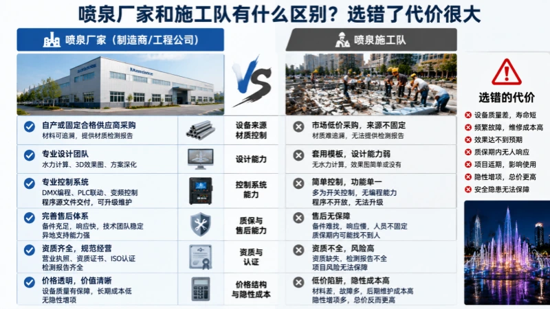 喷泉厂家自有加工车间与施工队采购对比