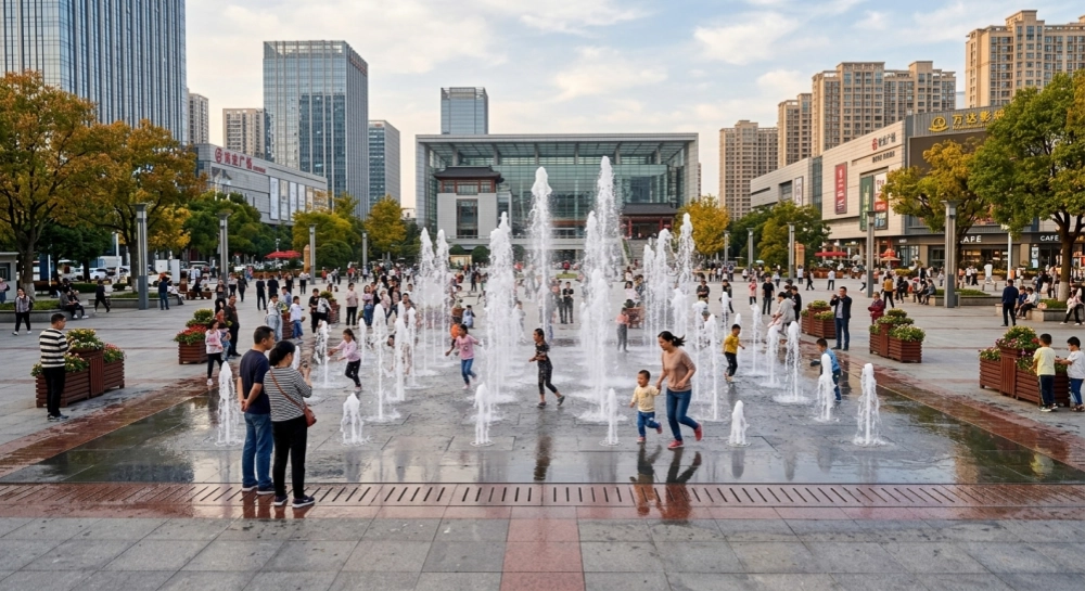 城市市政广场音乐喷泉实景