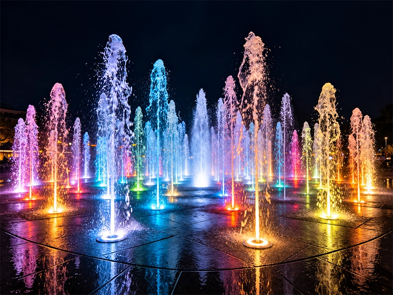 【请替换为你的第 3 张实景图】旱地喷泉广场实景 - 地面隐蔽式喷头