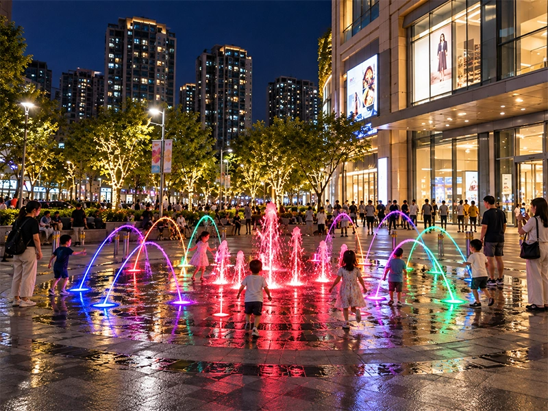 广场感应互动喷泉儿童戏水场景
