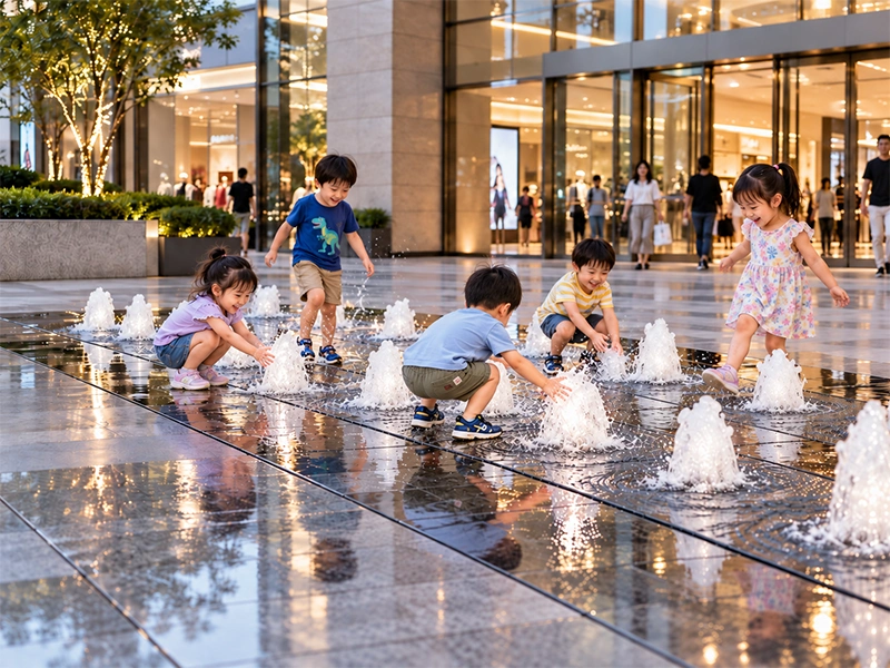 【请替换为你的第 2 张实景图】广场感应互动喷泉儿童戏水场景
