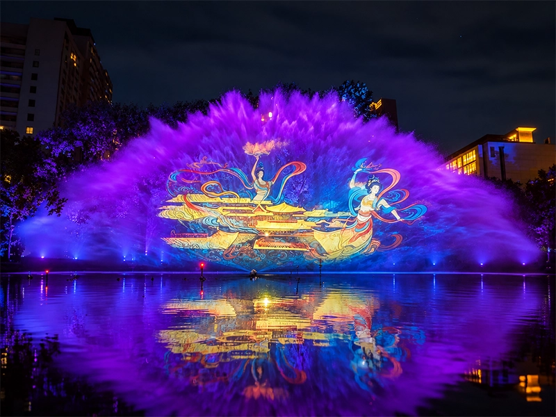 【请替换为你的第 2 张实景图】水幕电影工程实景 - 扇形水幕承载投影