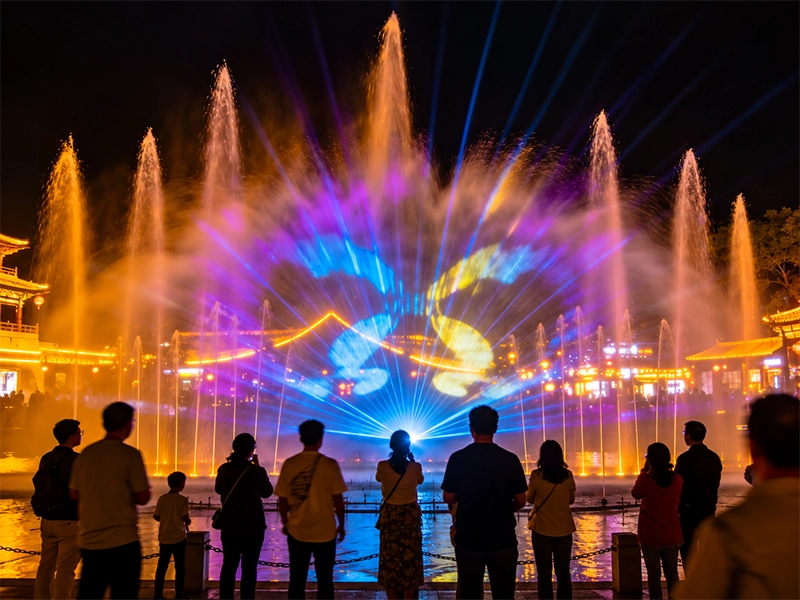 【请替换为你的第 3 张实景图】水幕电影工程实景 - 扇形水幕承载投影