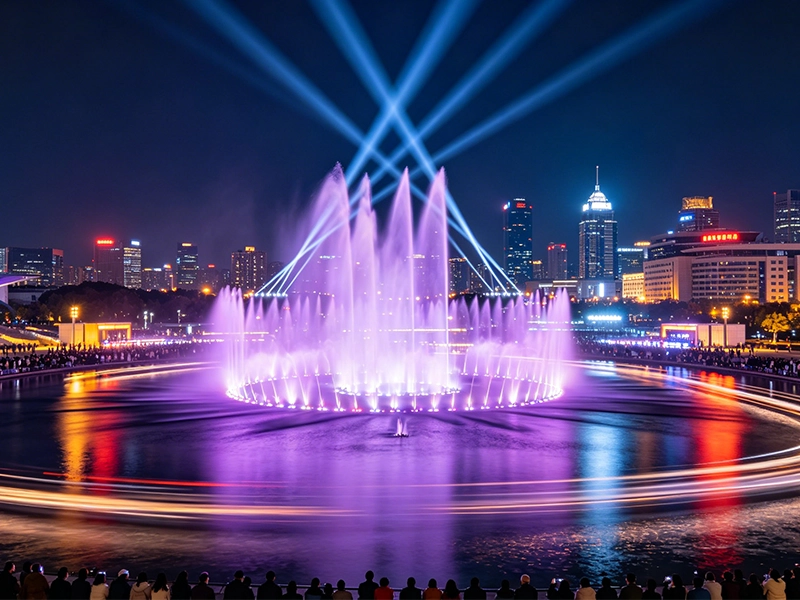 【请替换为你的第 2 张实景图】音乐喷泉工程实景 - 程控水型随音乐起伏